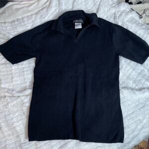 SAG HARBOR Short Sleeve Black Knit Top Small Cotton Collared V Neck